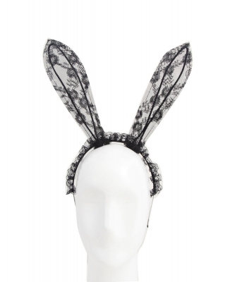 Laced Long Ear Halloween Headband HN320031 BLACK